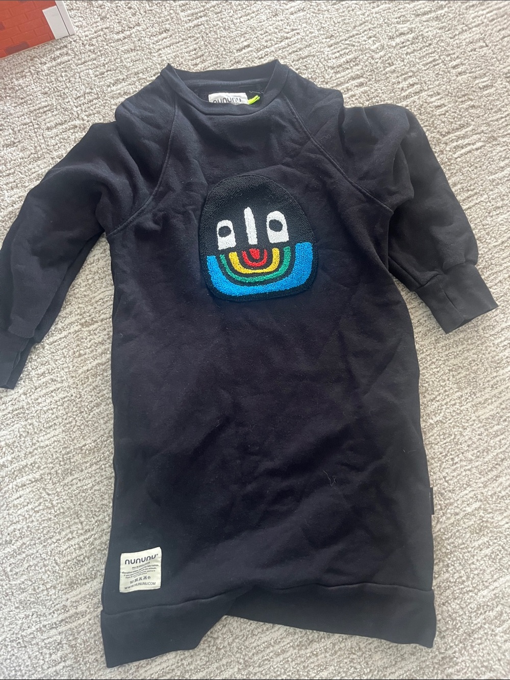 nununu Black Sweatshirt Dress with Rainbow Patch